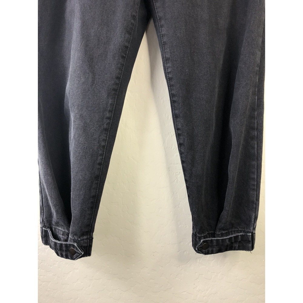ZARA Womens 10 Black Denim Mom Jeans Snap Cuff Hem Detail Tapered - Picture 3 of 9